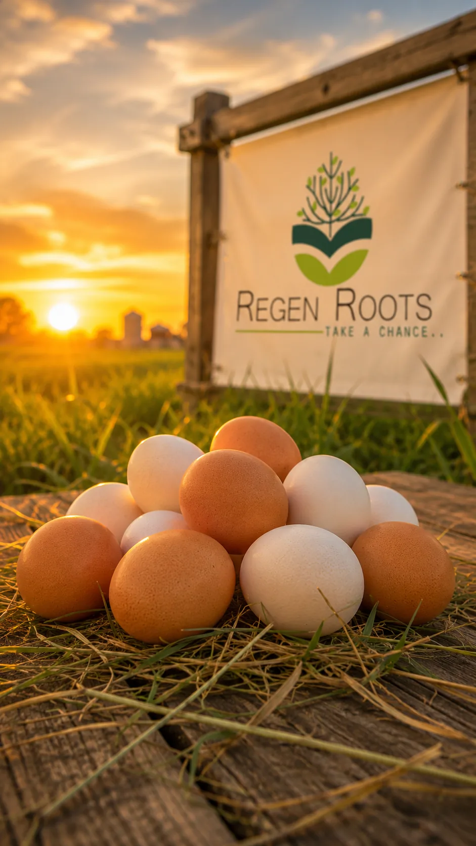 RegenRoots pasture-raised eggs at sunset